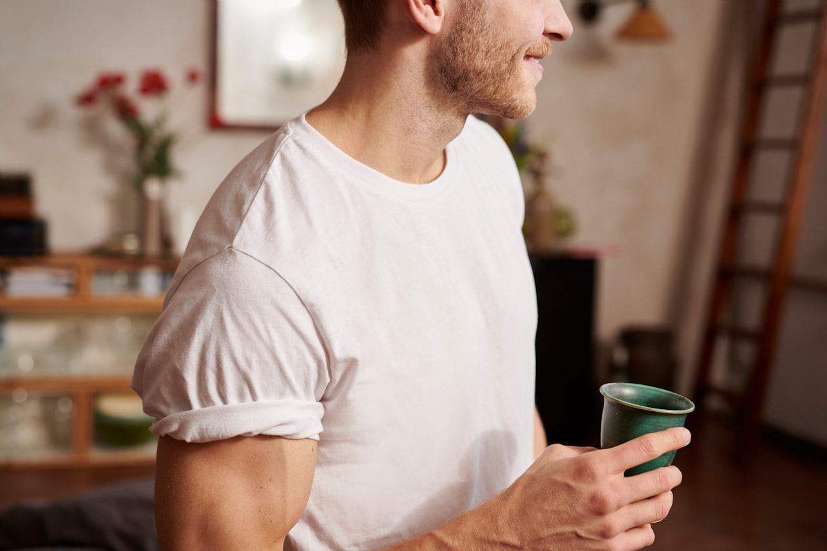 Natural vitamins and minerals for men's health arranged on a table